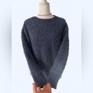 Ana crew neck pullover sweater navy long-sleeve fuzzy size XS